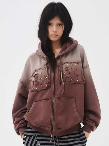 Gem Stone Washed Hoodie Zip up Brown - EXPIRED GIRL - Modalova