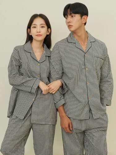 Pure cotton checkered collar pajama set - DOSSY - Modalova