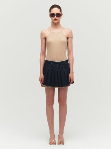 CORN DENIM PLEATS SKIRT, DARK BLUE - Porta - Modalova