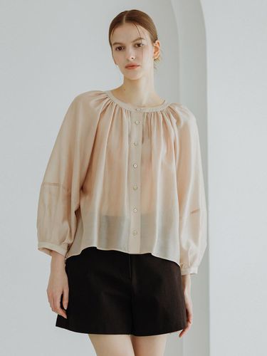 ROUND GATHER NECK BLOUSE - BEIGE - GIEMAR - Modalova