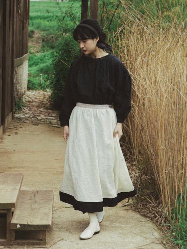 Bicolore linen skirt_Charcoal - JAMMER - Modalova