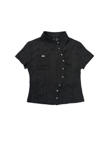 ASYMMETRIC STRIPE SHIRTS [BLACK] - elfelfelfarchives - Modalova