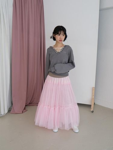 BOW LONG TULLE SKIRT _PINK - SHAKIRI - Modalova