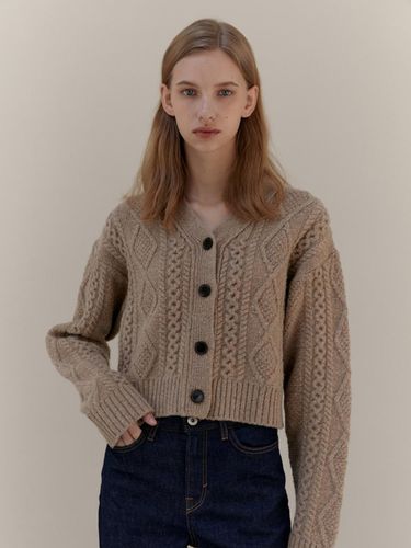 CABLE WOOL KNIT CARDIGAN BEIGE - UNNOUT - Modalova