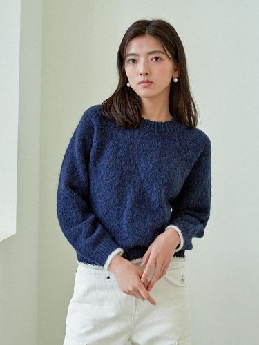 Mohair Mix Fluffy Knit (Navy) - J`ASP - Modalova