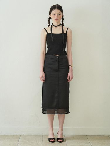 See-through Layered Satin Skirt (Black) - J`ASP - Modalova