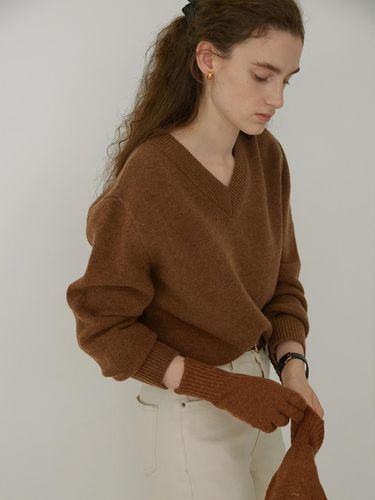 Merino wool loose-fit V neck knit () - STEP AROUND - Modalova