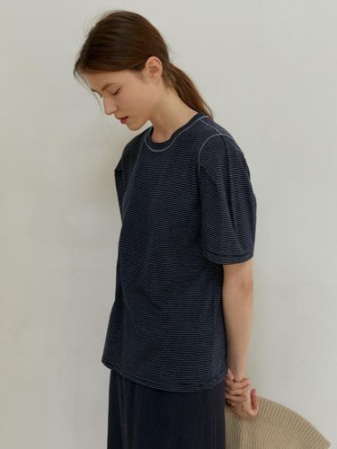 VOLUME SLEEVE STRIPE T-SHIRT NAVY - UNNOUT - Modalova