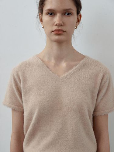 Soft feather V-neck knit [BEIGE] - STEP AROUND - Modalova