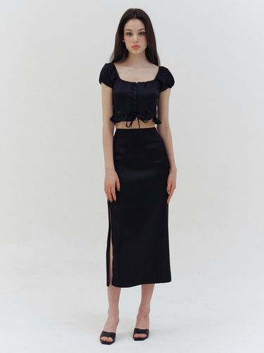 Black satin slit long skirt - KINDABABY - Modalova