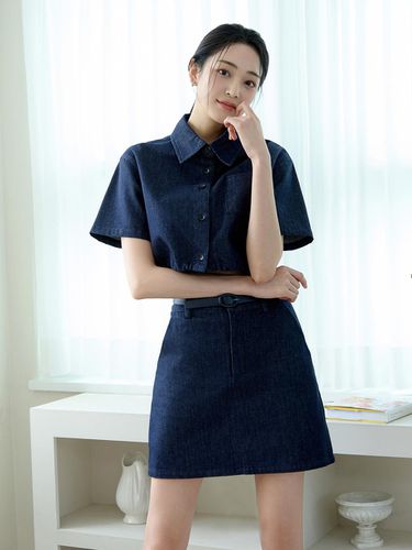 It MICHAA denim cropped shirt (NAVY) - itMICHAA - Modalova