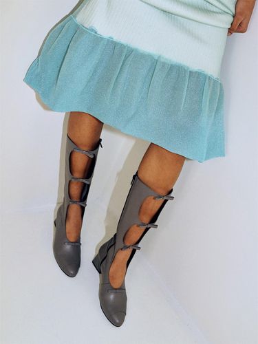 Quinn Ribbon Long Boots GREY - yieyie - Modalova