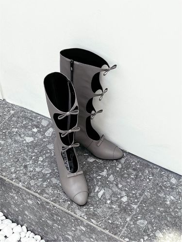 Vera Ribbon Flat Long Boots GREY - yieyie - Modalova