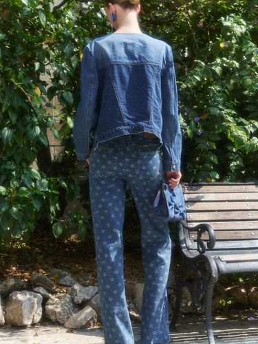 Atelier] Emblem Laser Print Denim Pants - LUCKY CHOUETTE - Modalova