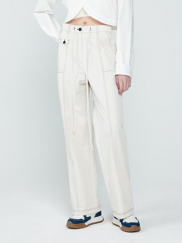 Stitch Point Wide Fit Pants (White) - depasion - Modalova