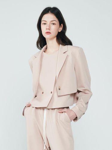 Peaked Lapel Cropped Single Jacket (Pink) - depasion - Modalova