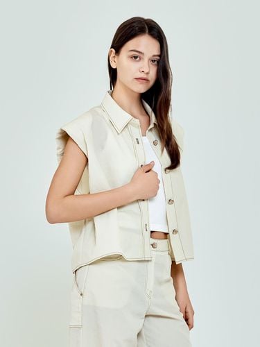 Sleeveless Cropped Shirt Jacket (Vintage White) - depasion - Modalova