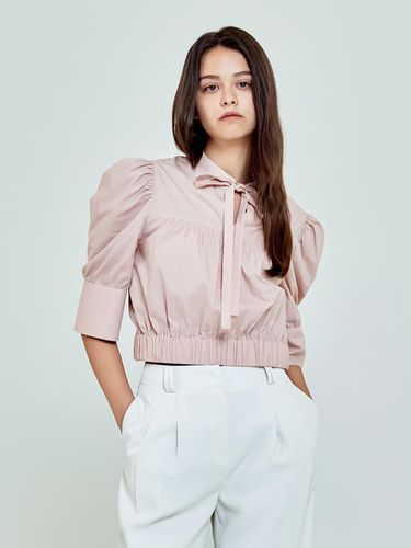 Ribbon shirring short-sleeved blouse (Baby pink) - depasion - Modalova