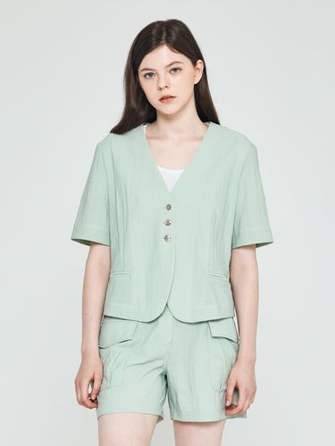 Short-sleeved cropped jacket with no collar (GREEN - depasion - Modalova