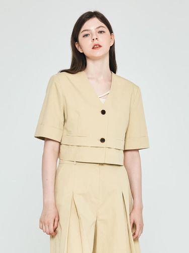 Short-sleeved roll-up cropped jacket (beige) - depasion - Modalova