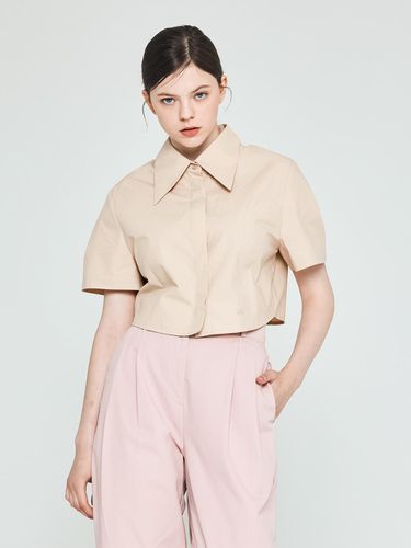 Big Collar Cropped Short-Sleeved Shirt (Beige) - depasion - Modalova