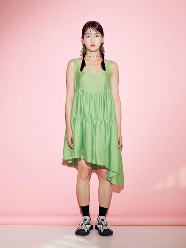 BALLOON LINE MIDI DRESS -GREEN - bomnal boutique - Modalova