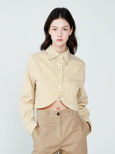 Stripe Round Crop Shirt (Yellow) - depasion - Modalova