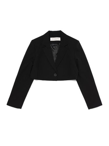 Peaked Lapel Cropped Single Jacket (Black) - depasion - Modalova