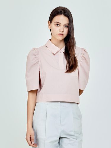 Collar Half-Open Shirring Short-Sleeved Blouse (Ba - depasion - Modalova