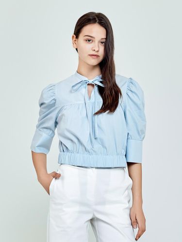 Collar Half-Open Shirring Short-Sleeved Blouse (Sk - depasion - Modalova