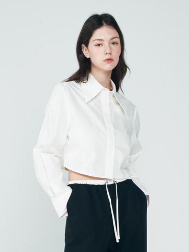 Big Collar Cropped Long Sleeve Shirt (White) - depasion - Modalova