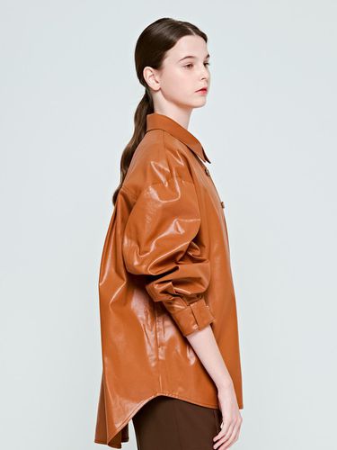 Stitch Point Long Sleeve Leather Shirt Jacket - depasion - Modalova