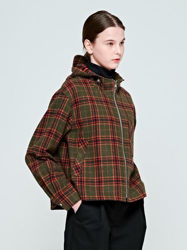 Cropped hooded zip-up coat (checkered green) - depasion - Modalova