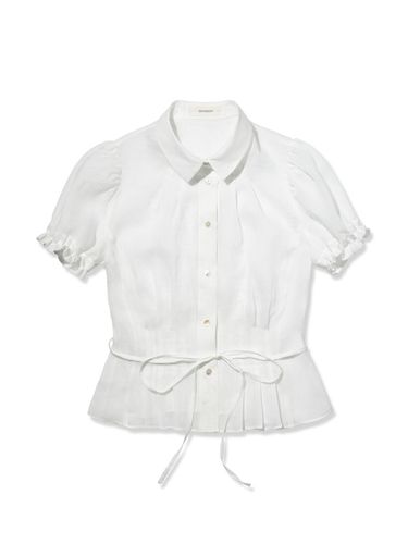 Shirring Puff Cropped Short-Sleeved Shirt (White) - depasion - Modalova