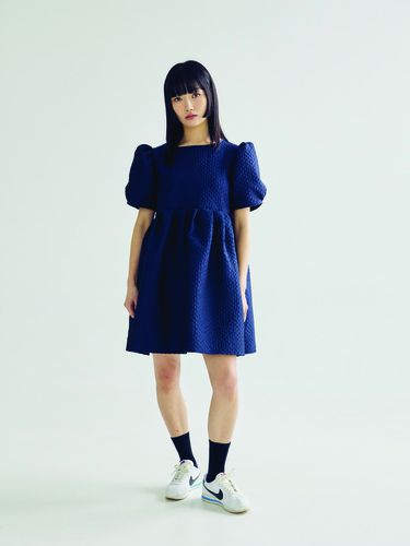 PUFF SLEEVE MINI DRESS _ NAVY - bomnal boutique - Modalova