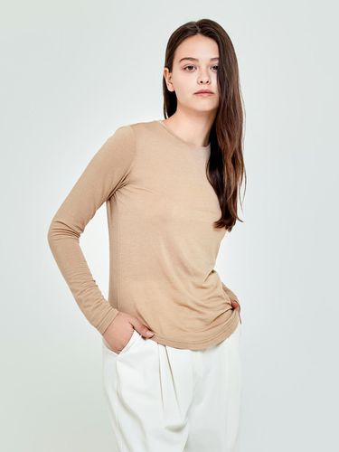 See-Through Round Long-Sleeved T-Shirt (Beige) - depasion - Modalova