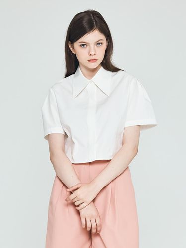 Big Collar Cropped Short-Sleeved Shirt (White) - depasion - Modalova