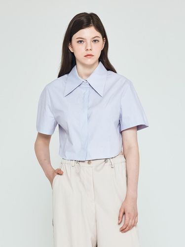 Big Collar Cropped Short-Sleeved Shirt (Lavender) - depasion - Modalova