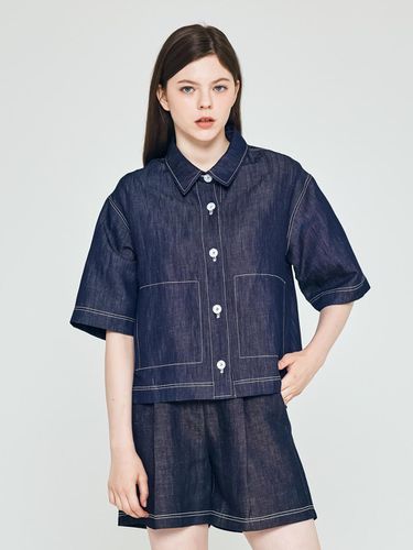 Stitch Point denim short-sleeved shirt jacket (b - depasion - Modalova