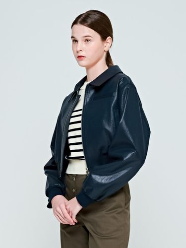 Simple cropped Blouson jacket (Navy) - depasion - Modalova