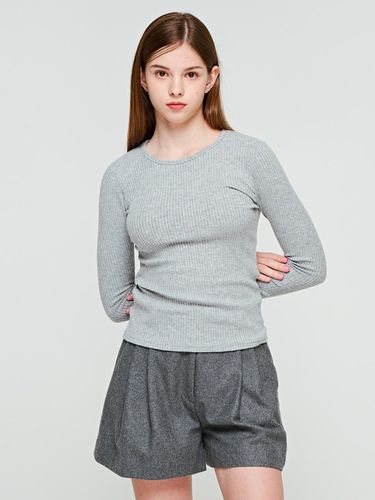 Simple Ribbed long-sleeved T-shirt (Gray) - depasion - Modalova