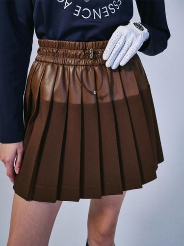 FAUX LEATHER COMBO MINI SKIRT_BROWN - Mardi Mercredi Actif - Modalova