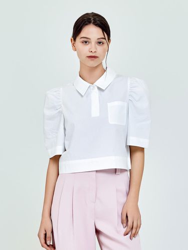 Collar Half Open Shirring Short-Sleeved Blouse (Wh - depasion - Modalova