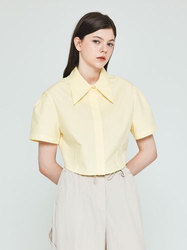 Big Collar Cropped Short-Sleeved Shirt (Yellow) - depasion - Modalova