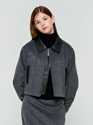 Leather Point Crop Coat (Charcoal) - depasion - Modalova