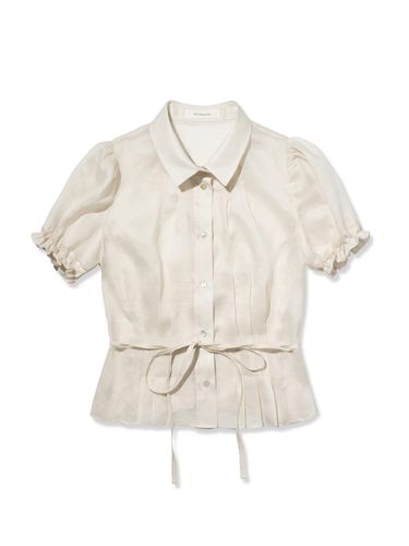 Shirring Puff Cropped Short-Sleeved Shirt (Beige) - depasion - Modalova