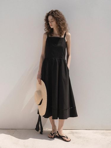 Loft linen tie back dress black - MOMET - Modalova