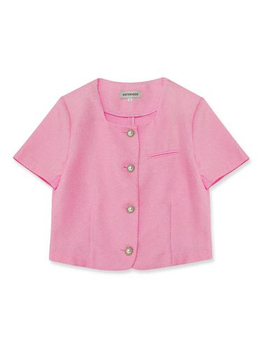 Square neck tweed short-sleeved jacket - pink - sisterhood - Modalova