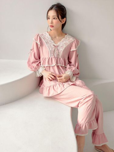 Fioni Sandwashing V-neck Two-Piece Pajamas - LUNALUZ STUDIO - Modalova