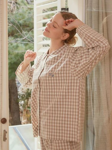 Basic Checkered Washed Cotton Long Sleeve Pajamas - LUNALUZ STUDIO - Modalova